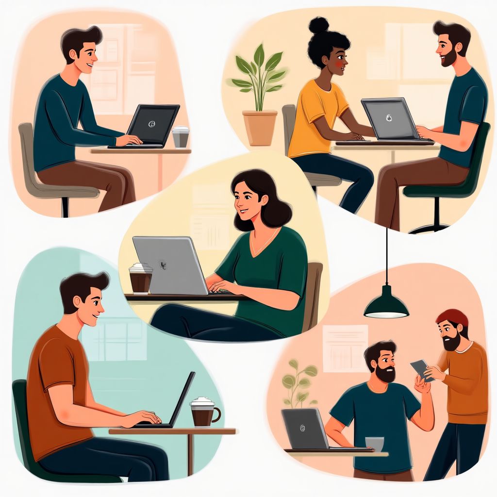 Equipo trabajando remotamente desde diferentes ubicaciones